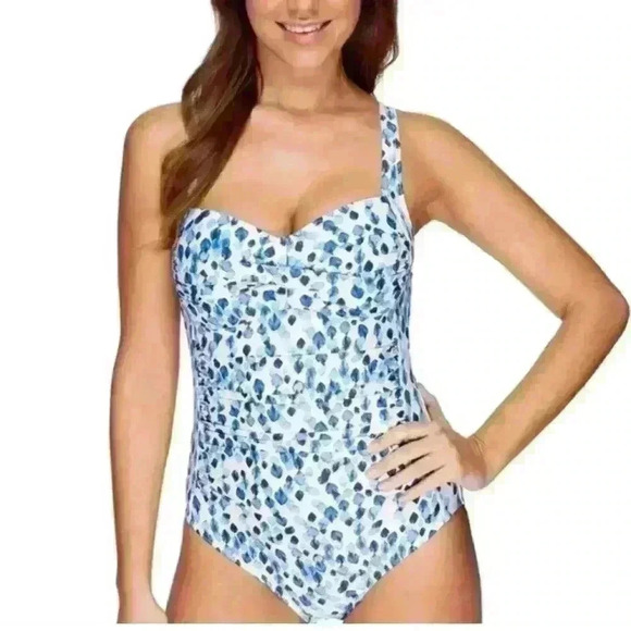 Niptuck Swimsuit One Piece White Blue petal plunge | Size 4 - Picture 1 of 8